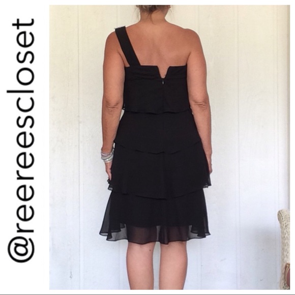 SL FASHIONS BLACK ONE SHOULDER TIERED DRESS SMALL - Picture 3 of 6